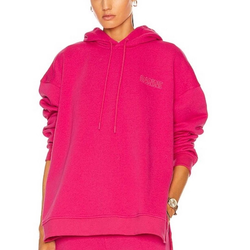 Ganni Hoodie Sweatshirt Womens 2XS/XS Pink Pullover Fleece Long Sleeve